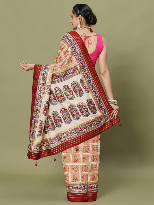 Bandhani Printed Art Silk Woven Saree