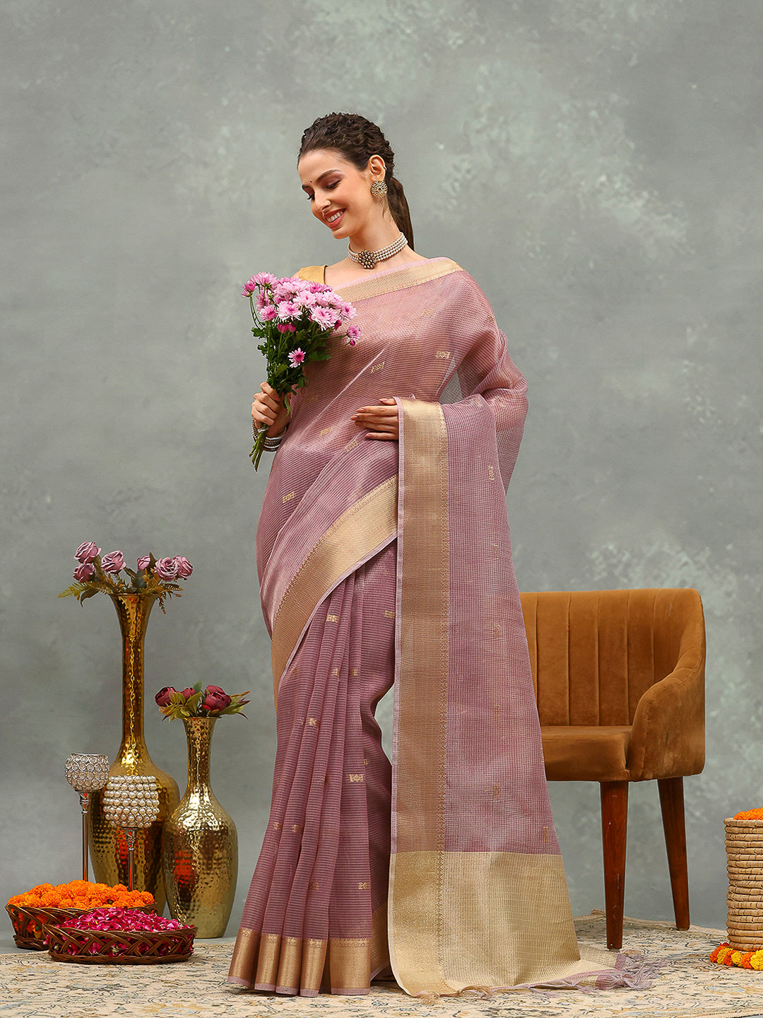 Embroidered Tissue Saree