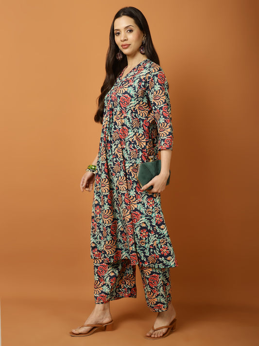 Printed Cotton Blend Kurta With Palazzo