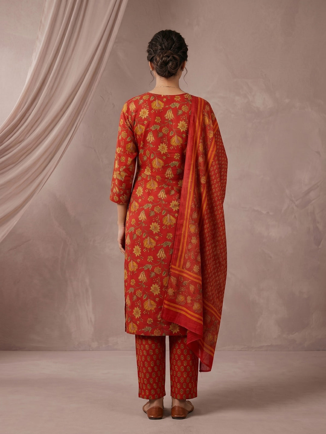 Rani Embroidered Cotton Blend Straight Round Neck Suit Set