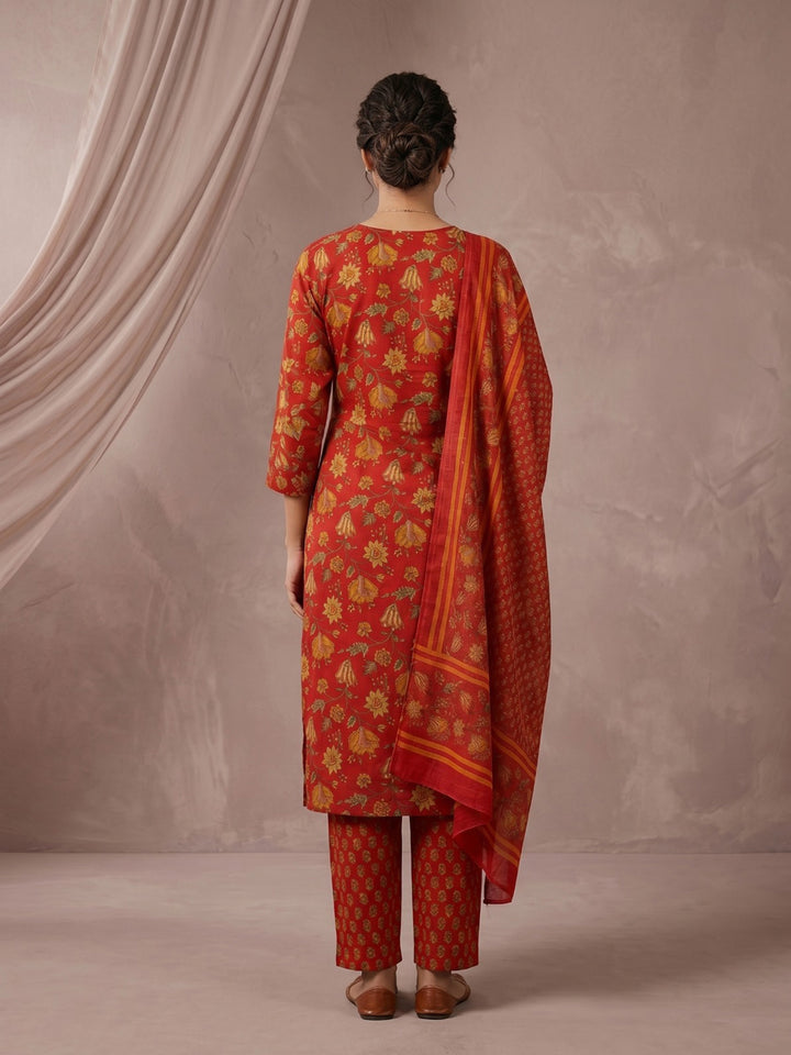 Rani Embroidered Cotton Blend Straight Round Neck Suit Set