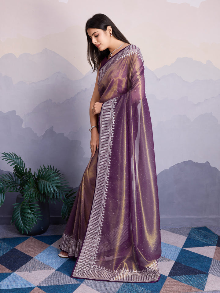 Embroidered Net Saree