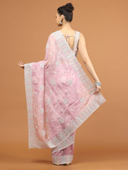 Zari Border Printed Organza Saree