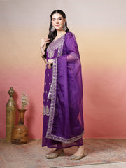 Embroidered Georgette Kurta With Sharara & Dupatta