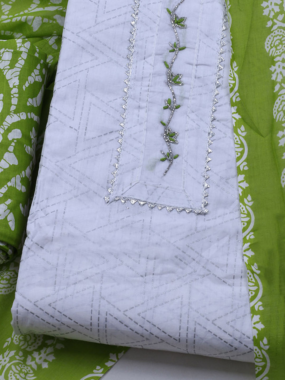 Printed Cotton Blend Unstitched Suit With Dupatta