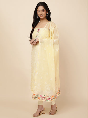 Neck Patti Cotton Blend Unstitched Suit With Dupatta