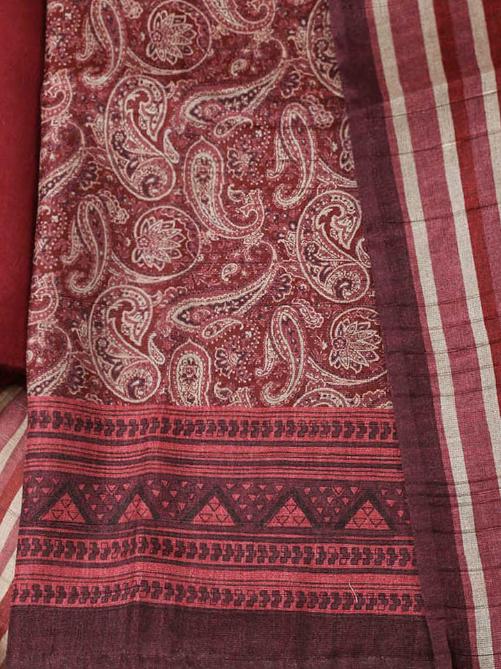 Printed Chanderi Unstitched Suit With Pant &amp; Dupatta