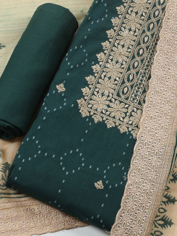 Embroidered Cotton Blend Unstitched Suit With Pant &amp; Dupatta