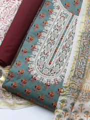 Printed Cotton Blend Unstitched Suit With Pant & Dupatta