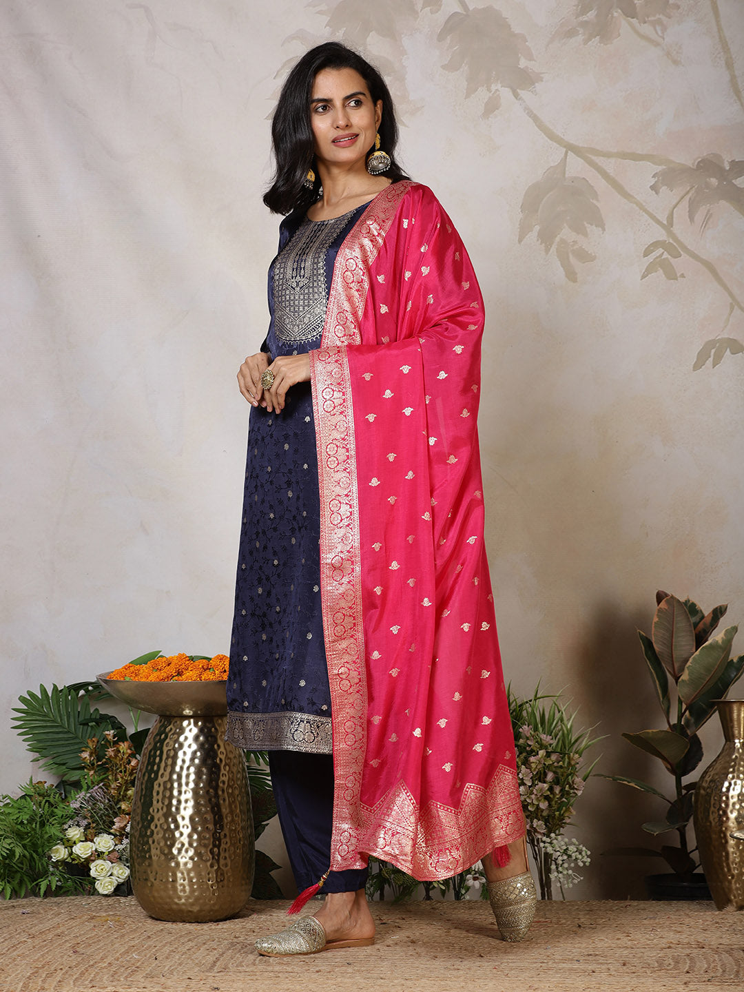 Banarasi Weave Art Silk Kurta With Pants &amp; Dupatta