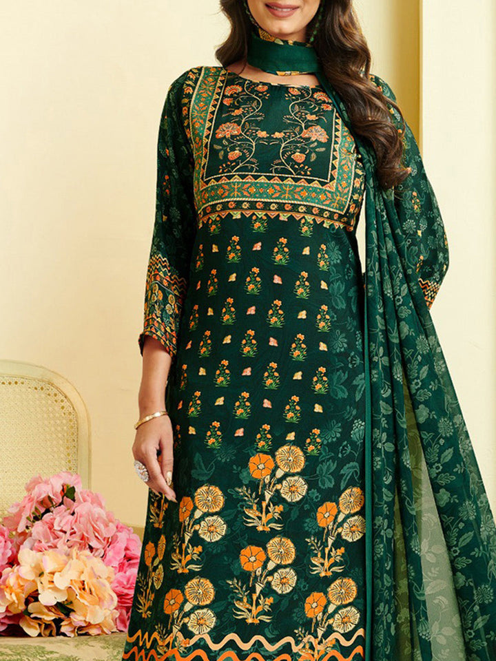 Printed Crepe Unstitched Suit With Pant &amp; Dupatta