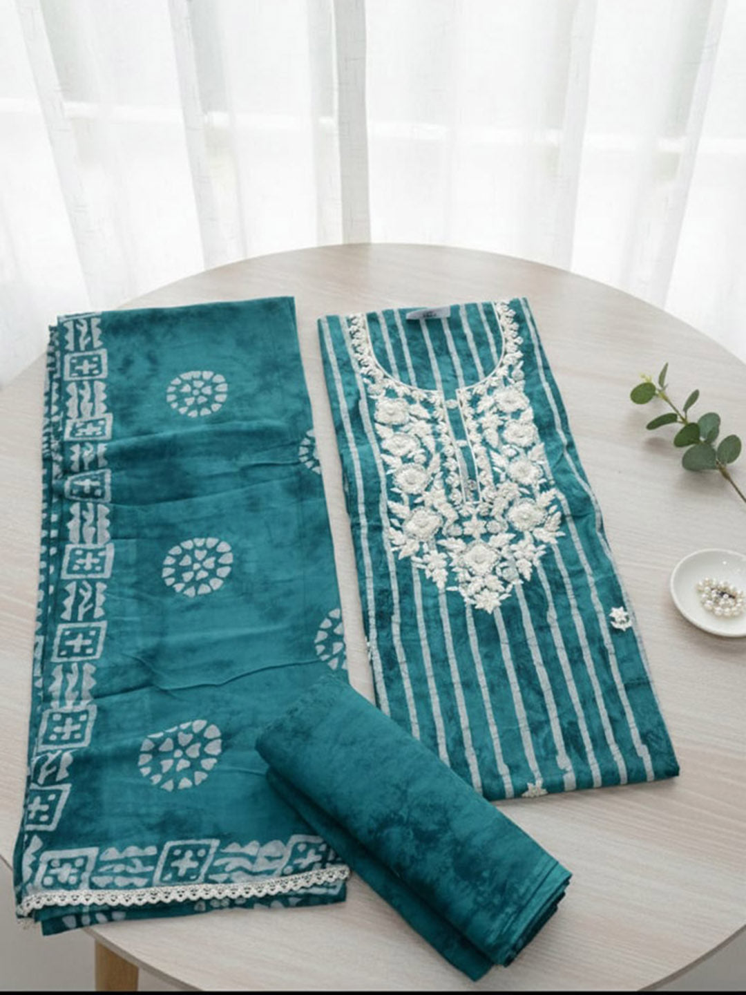 Printed Cotton Blend Unstitched Suit With Pant &amp; Dupatta