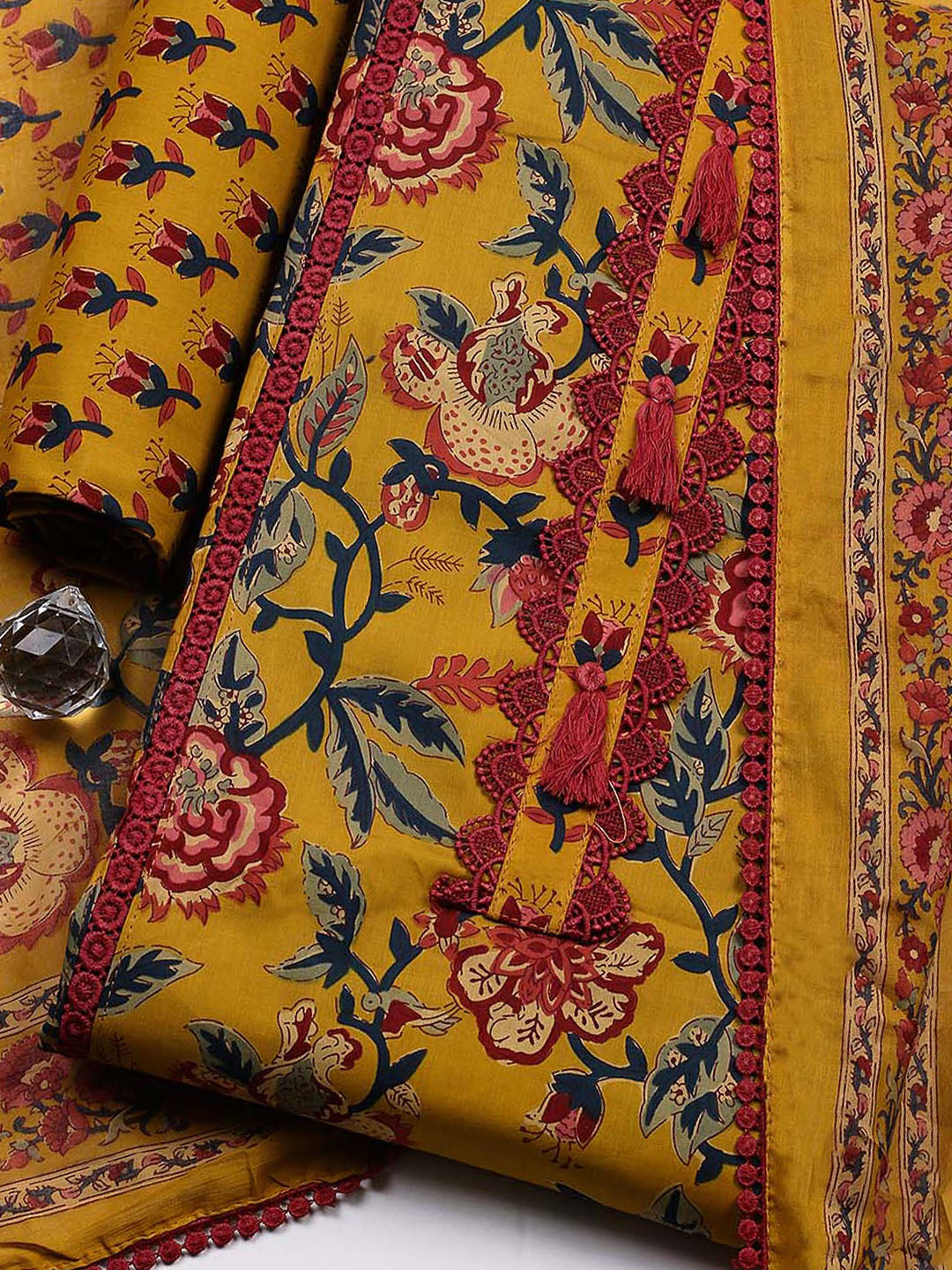 Embroidered Cotton Blend Unstitched Suit With Pant &amp; Dupatta