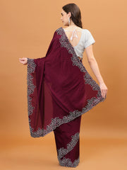 Stone Embroidered Satin Saree