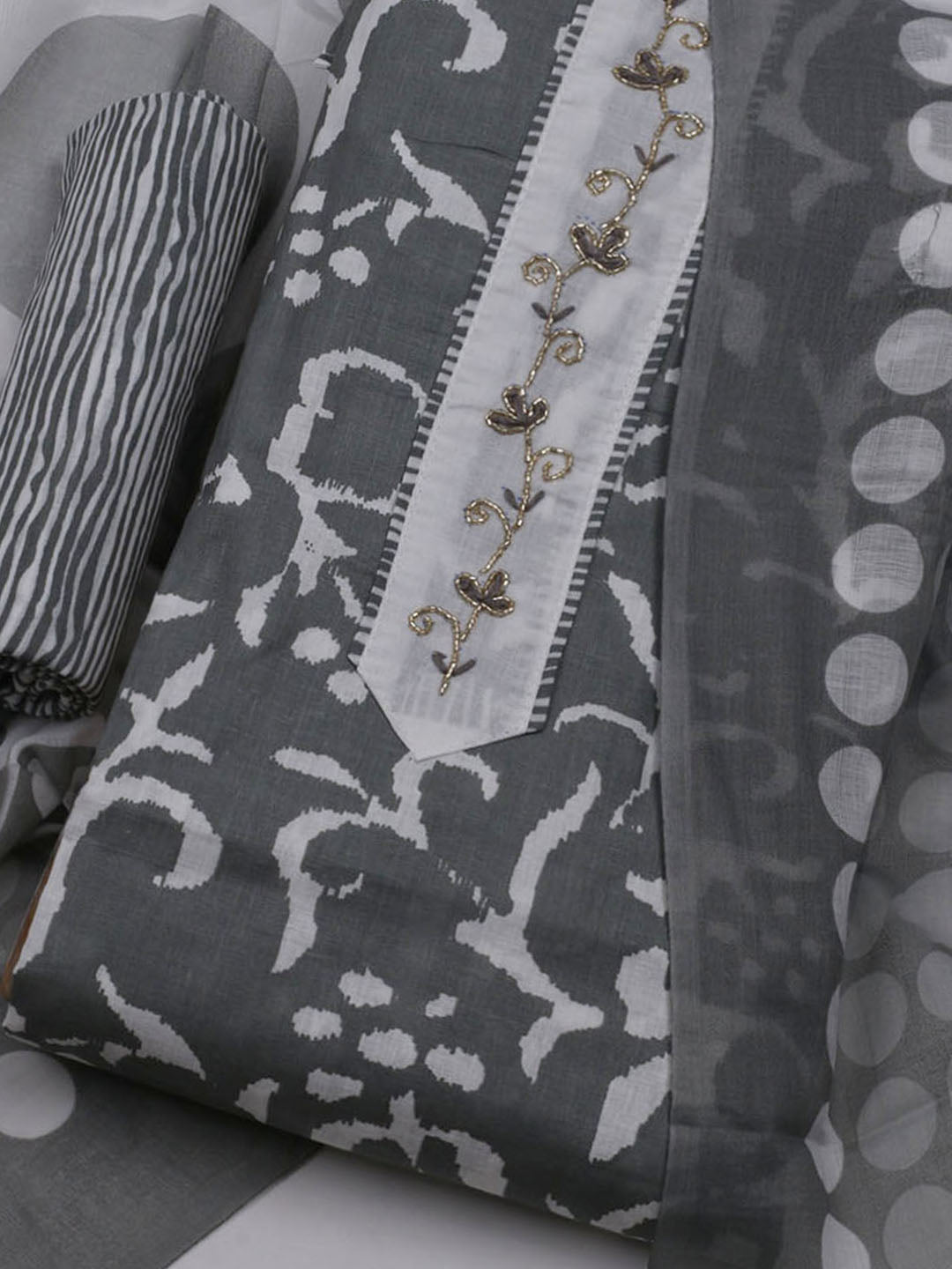 Printed Cotton Blend Unstitched Suit With Dupatta