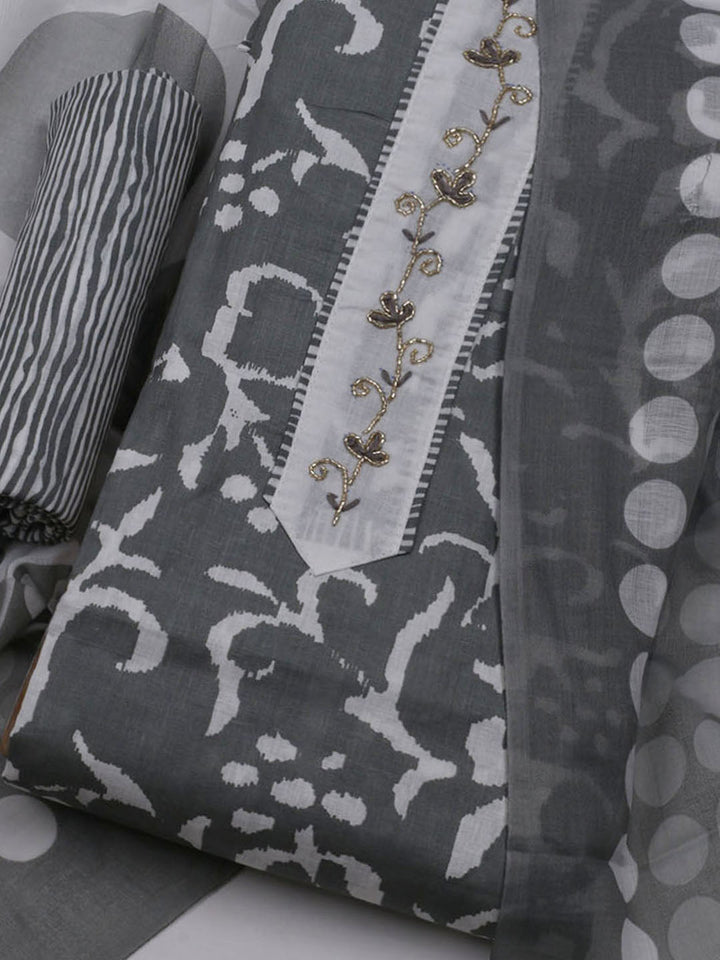 Printed Cotton Blend Unstitched Suit With Dupatta