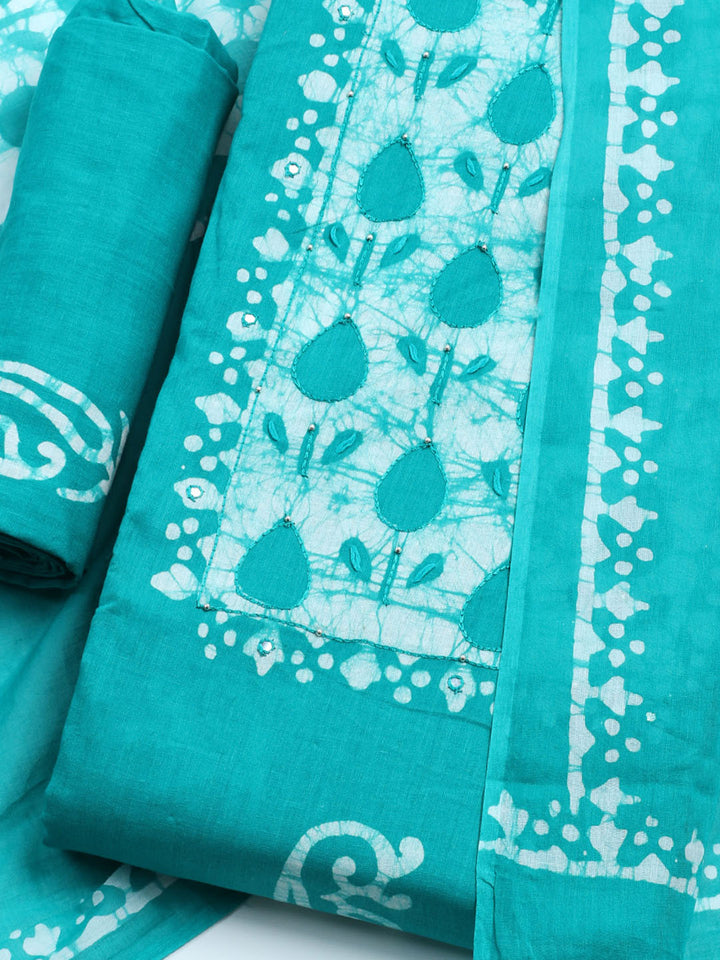 Printed Cotton Blend Unstitched Kurta With Pant &amp; Dupatta