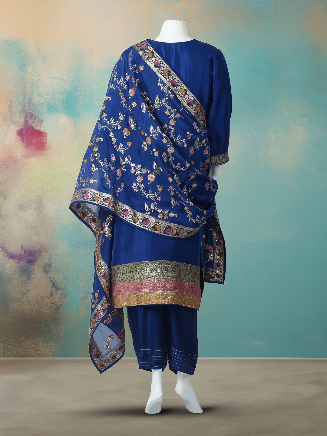 Embroidered Cotton Blend Stitched Kurta With Pant &amp; Dupatta