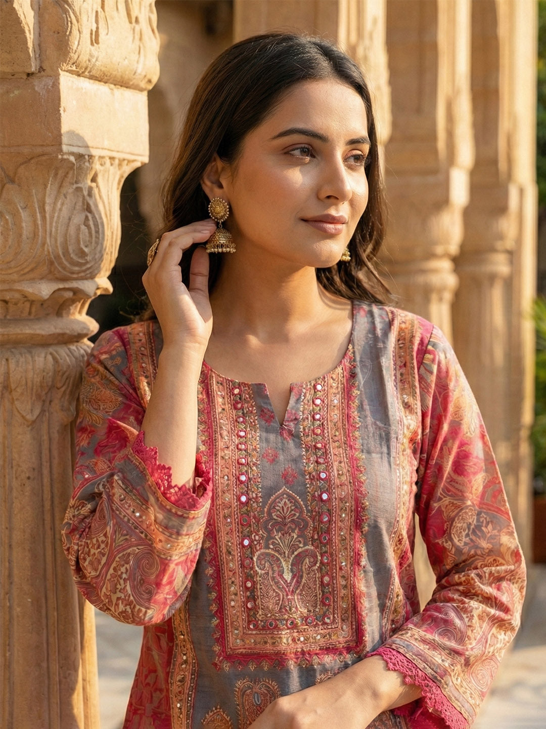 Pink Muslin Digital Printed Straight Suit Set