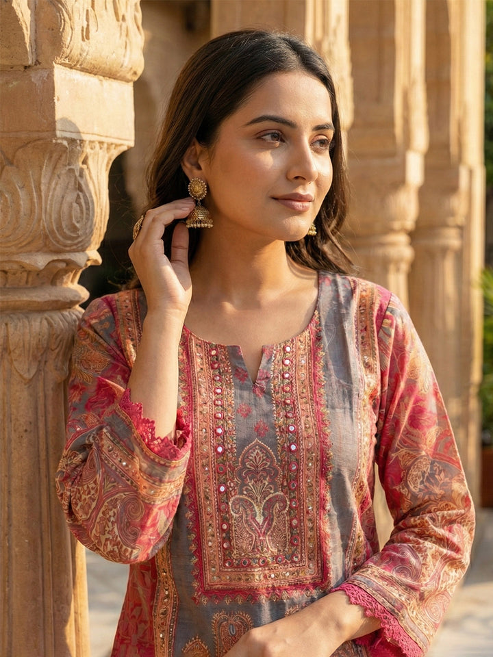 Pink Muslin Digital Printed Straight Suit Set