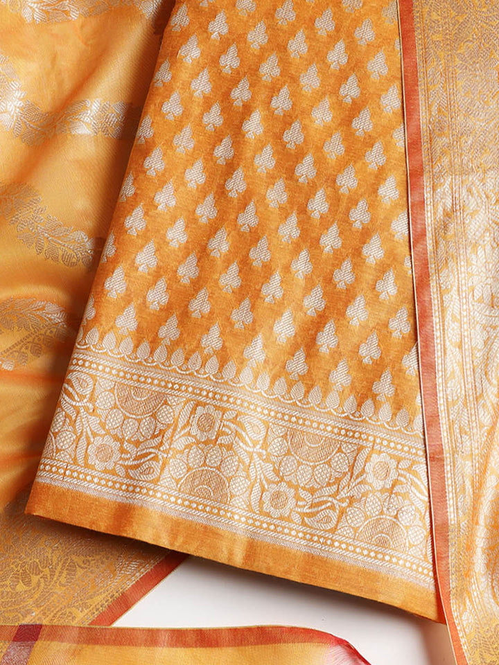 Woven Banarasi Chanderi Unstitched Suit With Dupatta