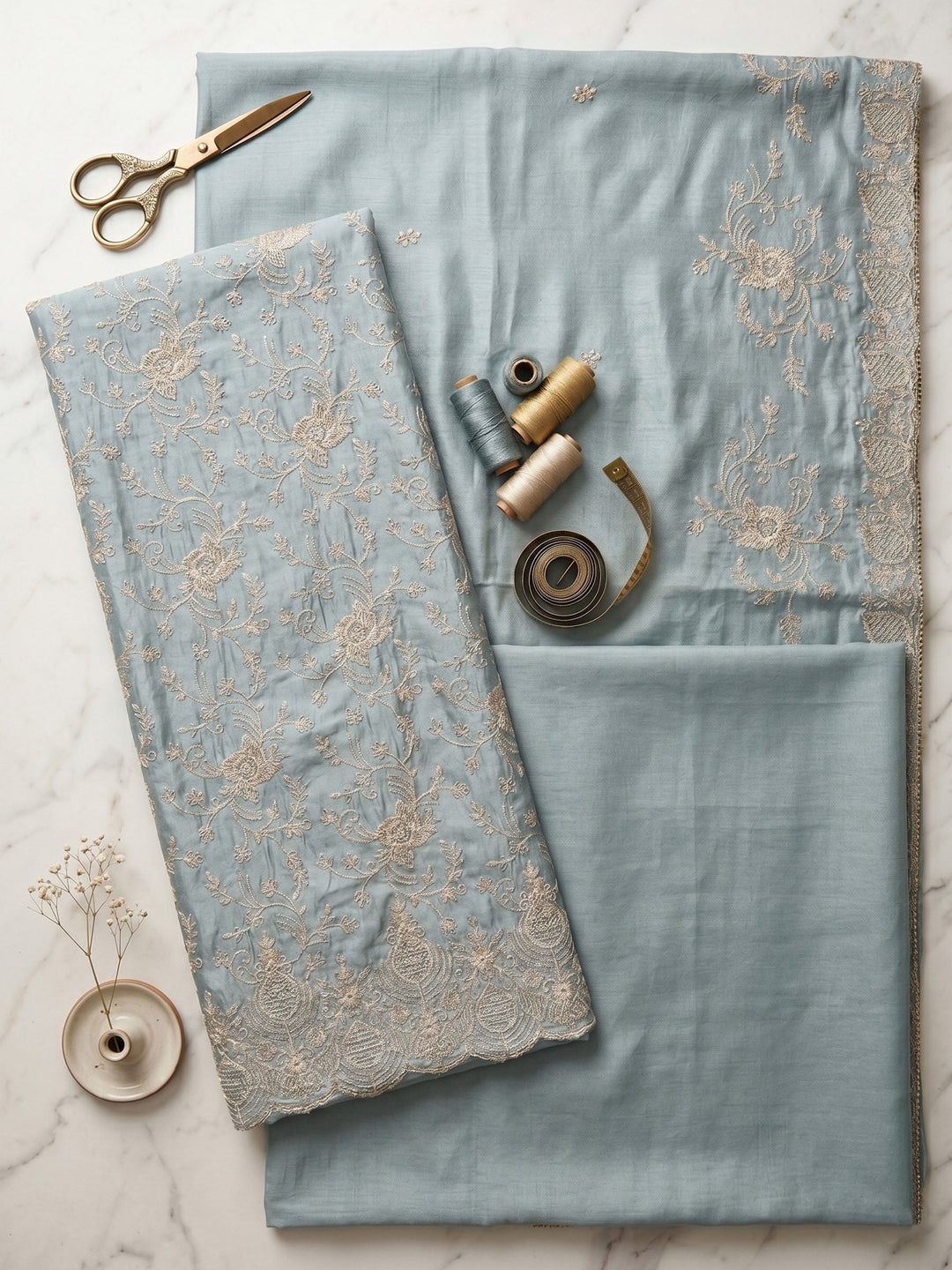 Neck Embroidered Cotton Blend Unstitched Suit With Dupatta