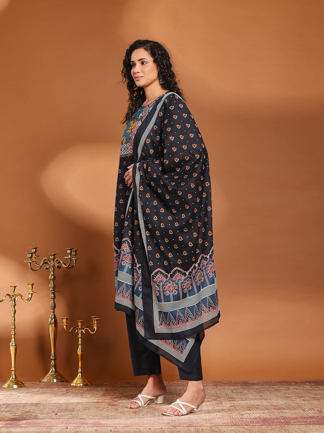 Printed Cotton Blend Kurta With Pant &amp; Dupatta