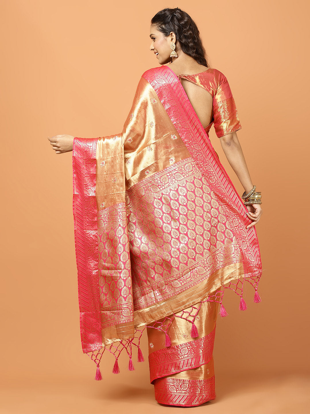 Plain Zari Border Banarasi Woven Saree