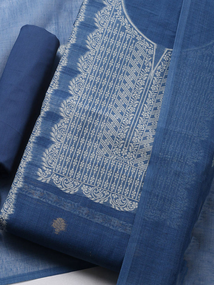 Printed Chanderi Unstitched Suit With Pant &amp; Dupatta