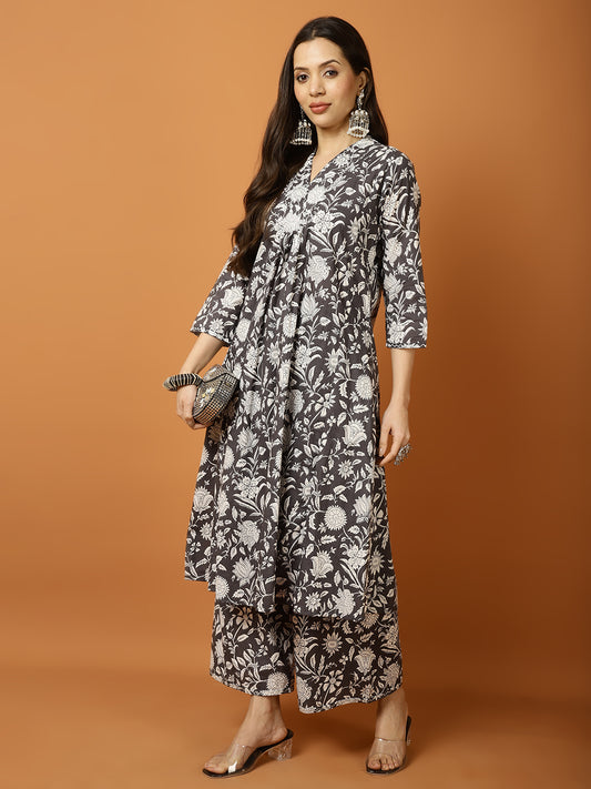 Printed Cotton Blend Kurta With Palazzo