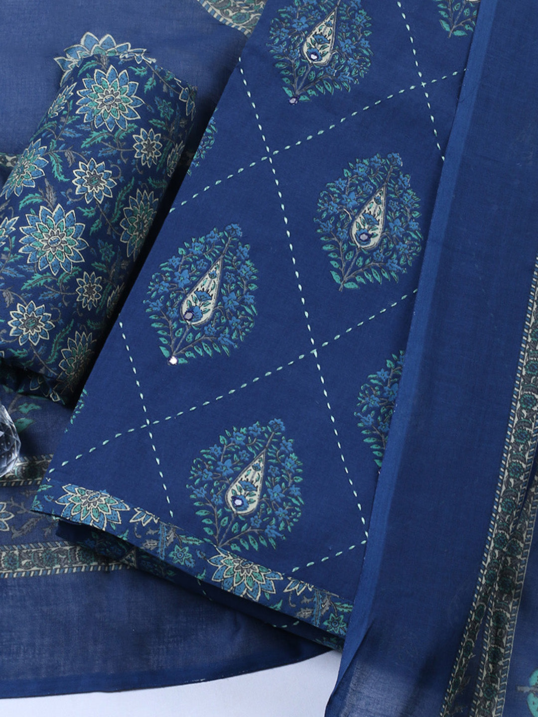 Embroidered Cotton Blend Unstitched Suit With Pant &amp; Dupatta