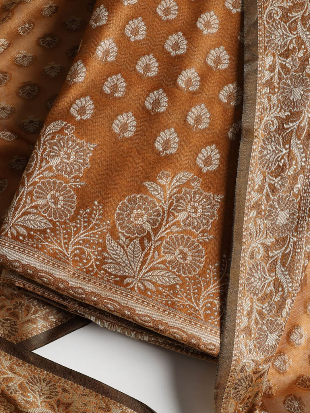 Woven Banarasi Chanderi Unstitched Suit With Dupatta