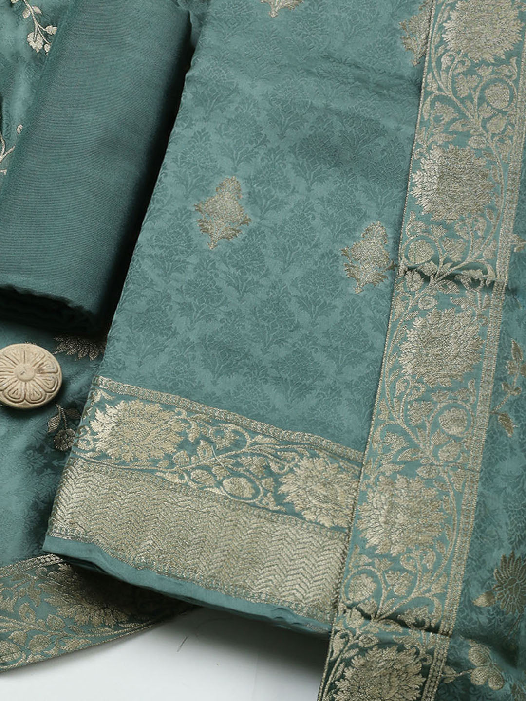 Woven Design Chanderi Unstitched Suit With Pant &amp; Dupatta