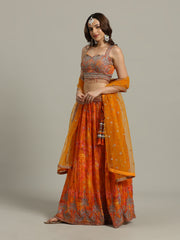 Embroidered Crepe Choli With Lehenga & Dupatta