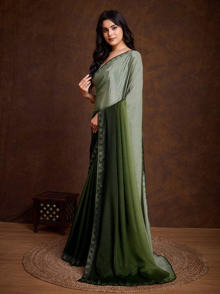 Embroidered Chinon Saree