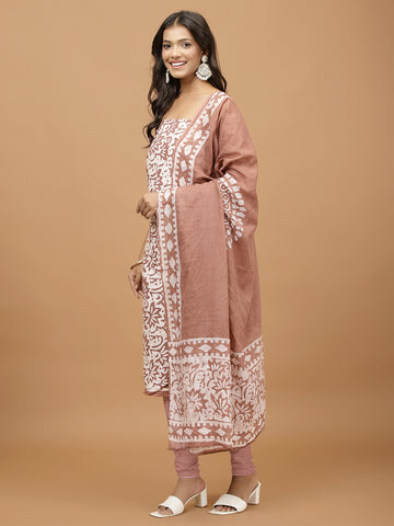 Printed Cotton Blend Unstitched Suit With Dupatta