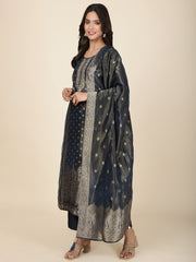 Neck Embroidery Tissue Kurta With Pants & Dupatta