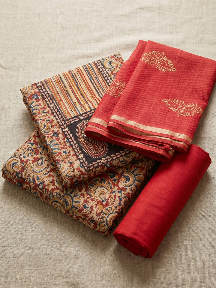 Printed Cotton Blend Unstitched Suit With Pant &amp; Dupatta