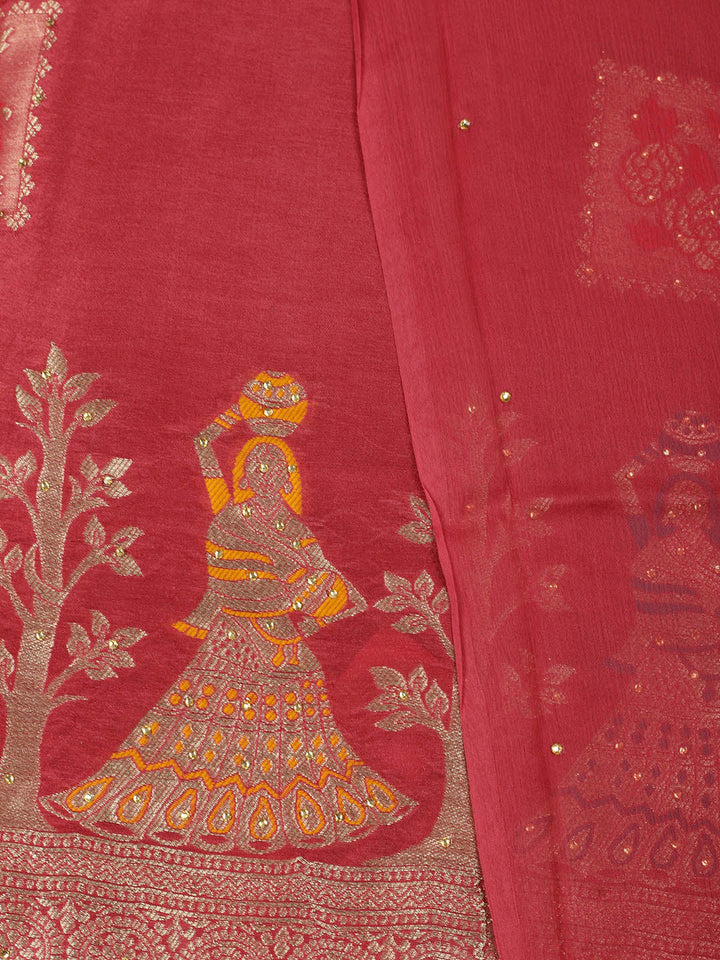 Woven Design Chanderi Unstitched Suit With Pant &amp; Dupatta