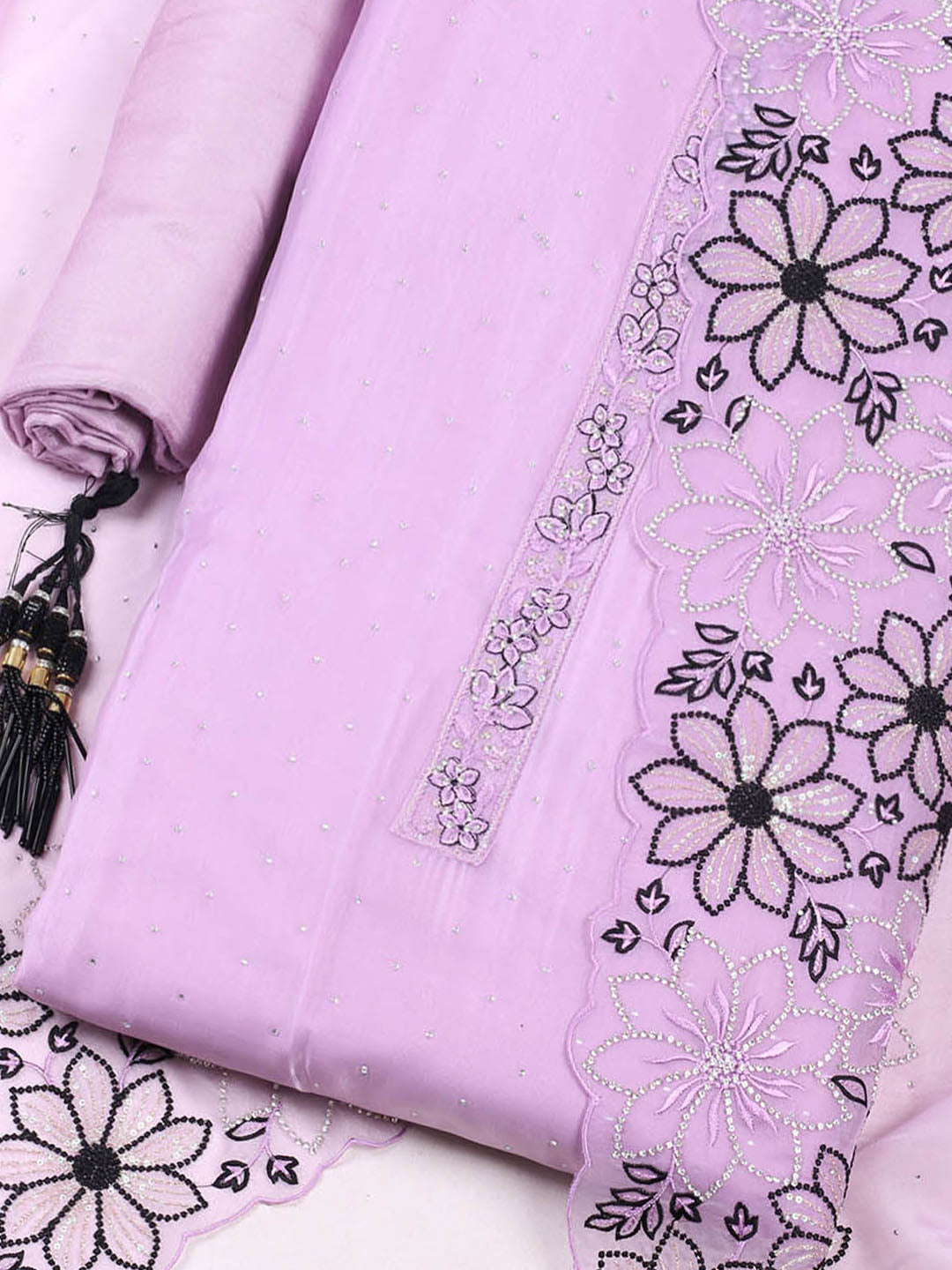 Embellished Organza Unstitched Suit With Pant &amp; Dupatta
