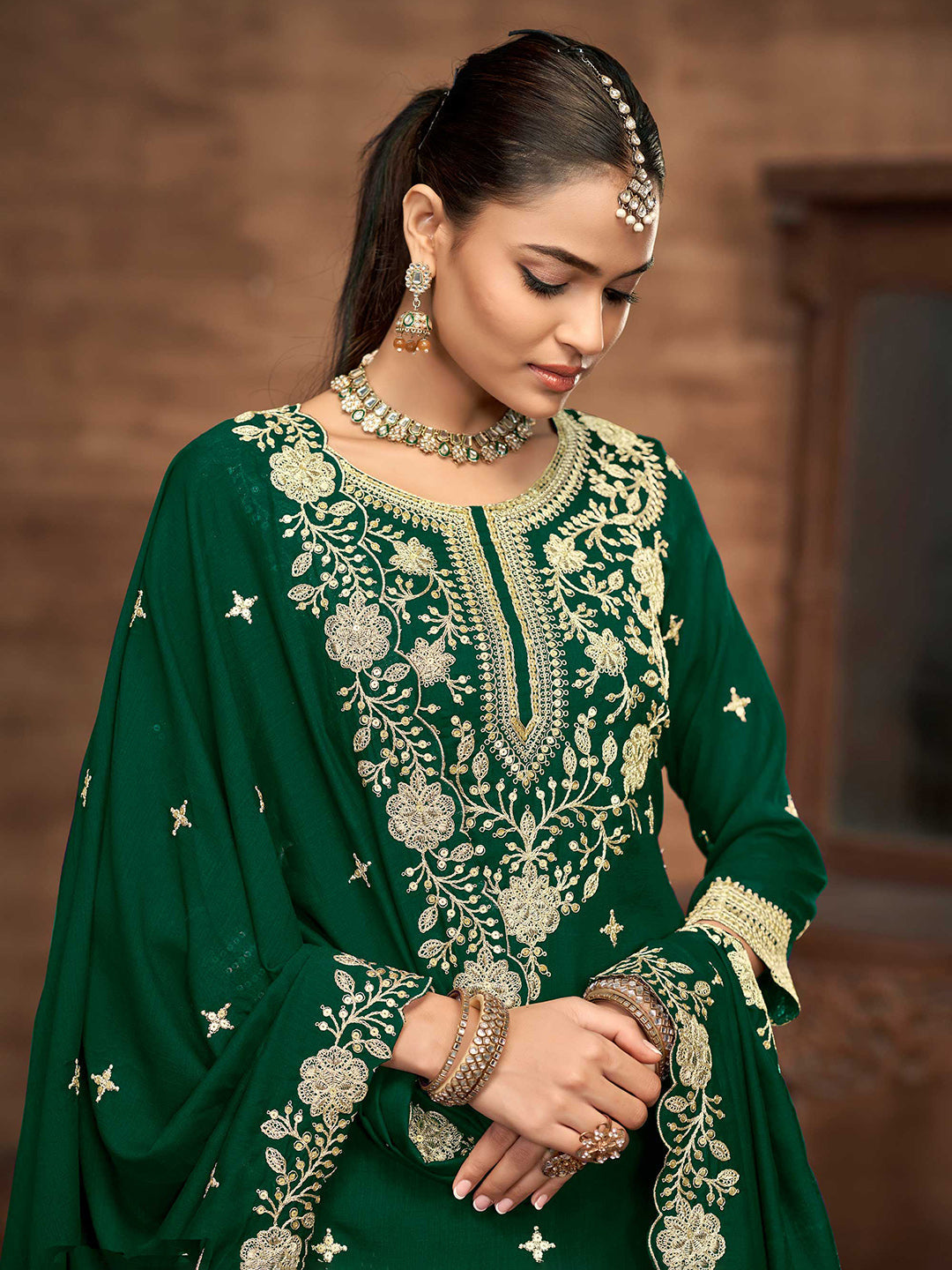 Embroidered Art Silk Kurta With Lehenga &amp; Dupatta