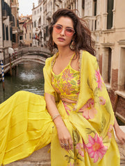 Embroidered Chinon Choli With Plazzo & Jacket