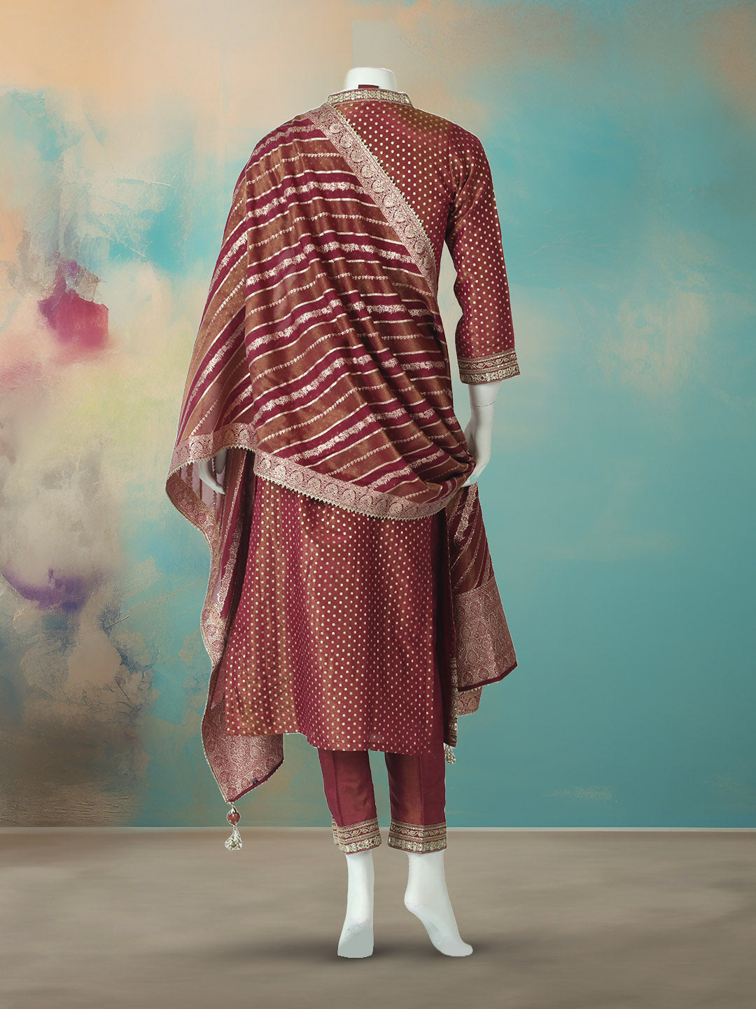 Embroidered Tissue Kurta With Pant &amp; Dupatta