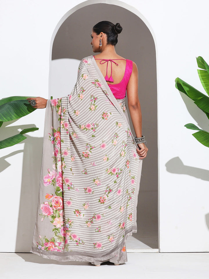 Floral Printed Crepe Saree