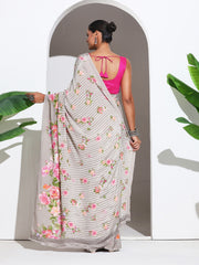 Floral Printed Crepe Saree