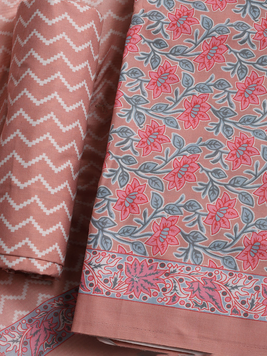 Printed Cotton Blend Unstitched Suit With Dupatta