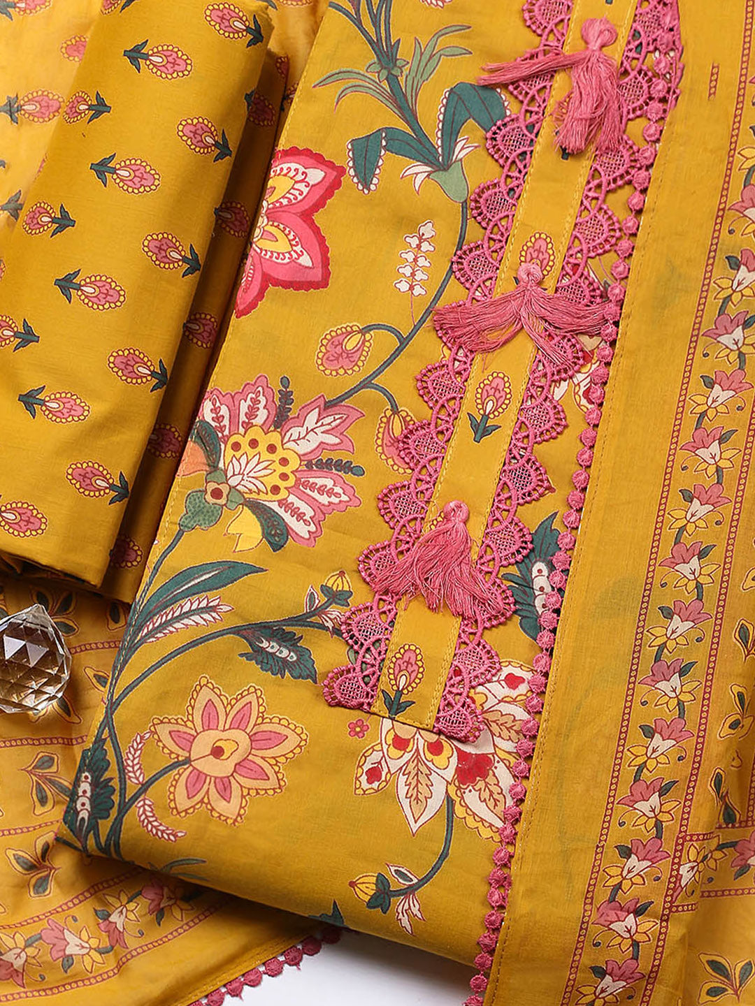 Embroidered Cotton Blend Unstitched Suit With Pant &amp; Dupatta