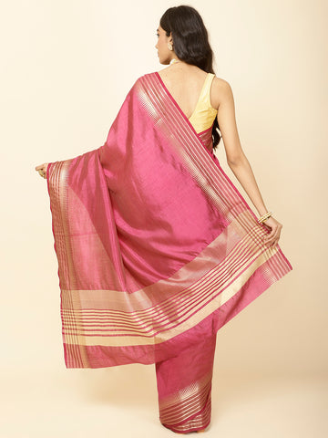 Plain Zari Border Woven Handloom Saree