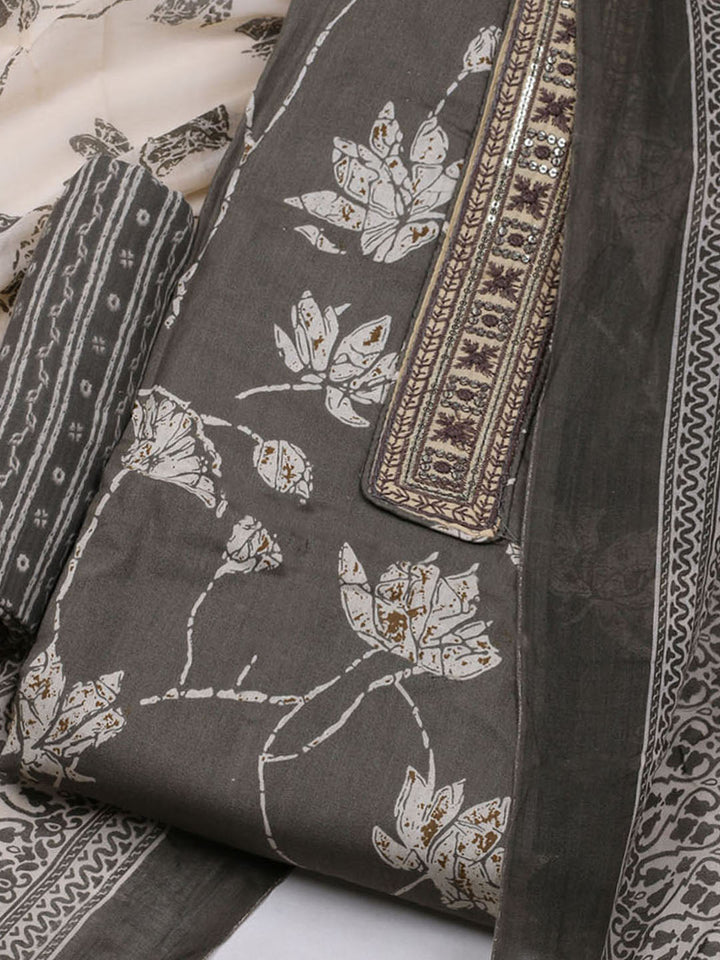 Printed Cotton Blend Unstitched Suit With Dupatta