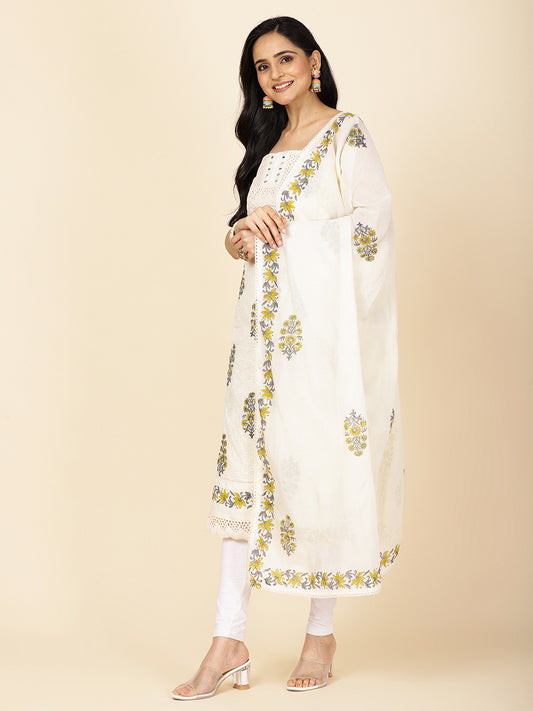 Neck Embroidered Cotton Unstitched Suit Piece With Dupatta